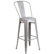 Commercial Grade 30" High Silver Metal Indoor-Outdoor Barstool with Removable Back, CH-31320-30GB-SIL-GG