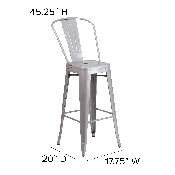 Commercial Grade 30" High Silver Metal Indoor-Outdoor Barstool with Removable Back, CH-31320-30GB-SIL-GG