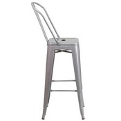 Commercial Grade 30" High Silver Metal Indoor-Outdoor Barstool with Removable Back, CH-31320-30GB-SIL-GG