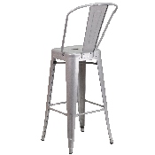 Commercial Grade 30" High Silver Metal Indoor-Outdoor Barstool with Removable Back, CH-31320-30GB-SIL-GG