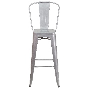 Commercial Grade 30" High Silver Metal Indoor-Outdoor Barstool with Removable Back, CH-31320-30GB-SIL-GG