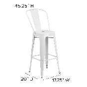 Commercial Grade 30" High White Metal Indoor-Outdoor Barstool with Removable Back, CH-31320-30GB-WH-GG