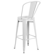 Commercial Grade 30" High White Metal Indoor-Outdoor Barstool with Removable Back, CH-31320-30GB-WH-GG