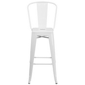 Commercial Grade 30" High White Metal Indoor-Outdoor Barstool with Removable Back, CH-31320-30GB-WH-GG
