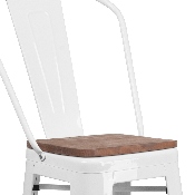 30" High White Metal Barstool with Back and Wood Seat, CH-31320-30GB-WH-WD-GG