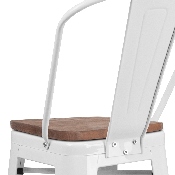 30" High White Metal Barstool with Back and Wood Seat, CH-31320-30GB-WH-WD-GG