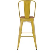 Kai Commercial Grade 30" High Yellow Metal Indoor-Outdoor Bar Height Stool with Removable Back and Square Teak All-Weather Poly Resin Seat, CH-31320-30GB-YL-PL2T-GG