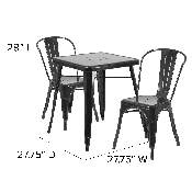 Commercial Grade 23.75" Square Black Metal Indoor-Outdoor Table Set with 2 Stack Chairs, CH-31330-2-30-BK-GG