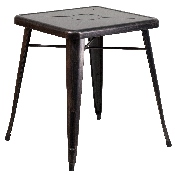 Commercial Grade 23.75" Square Black-Antique Gold Metal Indoor-Outdoor Table Set with 2 Stack Chairs, CH-31330-2-30-BQ-GG