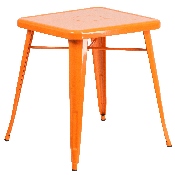 Commercial Grade 23.75" Square Orange Metal Indoor-Outdoor Table Set with 2 Stack Chairs, CH-31330-2-30-OR-GG