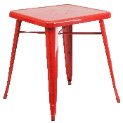 Commercial Grade 23.75" Square Red Metal Indoor-Outdoor Table Set with 2 Stack Chairs, CH-31330-2-30-RED-GG