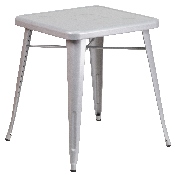 Commercial Grade 23.75" Square Silver Metal Indoor-Outdoor Table Set with 2 Stack Chairs, CH-31330-2-30-SIL-GG