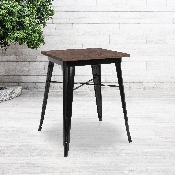 23.5" Square Black Metal Indoor Table with Walnut Rustic Wood Top, CH-31330-29M1-BK-GG