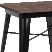 23.5" Square Black Metal Indoor Table with Walnut Rustic Wood Top, CH-31330-29M1-BK-GG