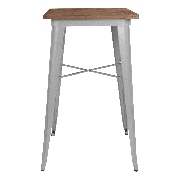 23.5" Square Silver Metal Indoor Bar Height Table with Walnut Rustic Wood Top, CH-31330-40M1-SIL-GG
