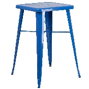 Commercial Grade 23.75" Square Blue Metal Indoor-Outdoor Bar Table Set with 2 Stools with Backs, CH-31330B-2-30GB-BL-GG