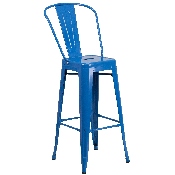 Commercial Grade 23.75" Square Blue Metal Indoor-Outdoor Bar Table Set with 2 Stools with Backs, CH-31330B-2-30GB-BL-GG