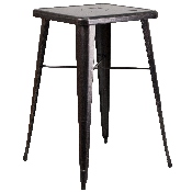 Commercial Grade 23.75" Square Black-Antique Gold Metal Indoor-Outdoor Bar Table Set with 2 Stools with Backs, CH-31330B-2-30GB-BQ-GG
