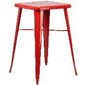 Commercial Grade 23.75" Square Red Metal Indoor-Outdoor Bar Table Set with 2 Stools with Backs, CH-31330B-2-30GB-RED-GG