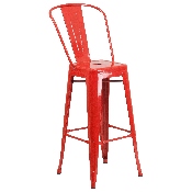 Commercial Grade 23.75" Square Red Metal Indoor-Outdoor Bar Table Set with 2 Stools with Backs, CH-31330B-2-30GB-RED-GG