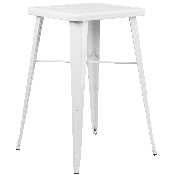 Commercial Grade 23.75" Square White Metal Indoor-Outdoor Bar Table Set with 2 Stools with Backs, CH-31330B-2-30GB-WH-GG
