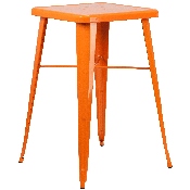 Commercial Grade 23.75" Square Orange Metal Indoor-Outdoor Bar Table Set with 2 Square Seat Backless Stools, CH-31330B-2-30SQ-OR-GG