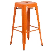 Commercial Grade 23.75" Square Orange Metal Indoor-Outdoor Bar Table Set with 2 Square Seat Backless Stools, CH-31330B-2-30SQ-OR-GG
