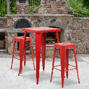 Commercial Grade 23.75" Square Red Metal Indoor-Outdoor Bar Table Set with 2 Square Seat Backless Stools, CH-31330B-2-30SQ-RED-GG