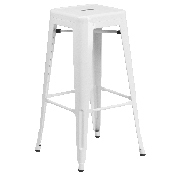 Commercial Grade 23.75" Square White Metal Indoor-Outdoor Bar Table Set with 2 Square Seat Backless Stools, CH-31330B-2-30SQ-WH-GG