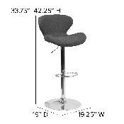 Contemporary Charcoal Fabric Adjustable Height Barstool with Curved Back and Chrome Base, CH-321-BKFAB-GG