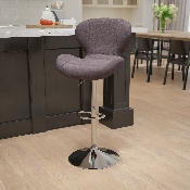 Contemporary Charcoal Fabric Adjustable Height Barstool with Curved Back and Chrome Base, CH-321-BKFAB-GG