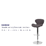 Contemporary Charcoal Fabric Adjustable Height Barstool with Curved Back and Chrome Base, CH-321-BKFAB-GG