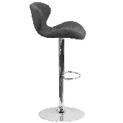 Contemporary Charcoal Fabric Adjustable Height Barstool with Curved Back and Chrome Base, CH-321-BKFAB-GG