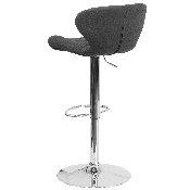 Contemporary Charcoal Fabric Adjustable Height Barstool with Curved Back and Chrome Base, CH-321-BKFAB-GG