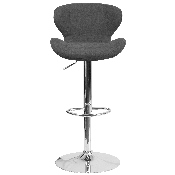 Contemporary Charcoal Fabric Adjustable Height Barstool with Curved Back and Chrome Base, CH-321-BKFAB-GG
