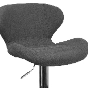 Contemporary Charcoal Fabric Adjustable Height Barstool with Curved Back and Chrome Base, CH-321-BKFAB-GG