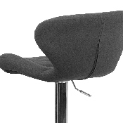 Contemporary Charcoal Fabric Adjustable Height Barstool with Curved Back and Chrome Base, CH-321-BKFAB-GG