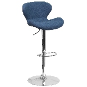 Contemporary Blue Fabric Adjustable Height Barstool with Curved Back and Chrome Base, CH-321-BLFAB-GG