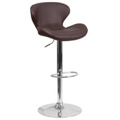 Contemporary Brown Vinyl Adjustable Height Barstool with Curved Back and Chrome Base, CH-321-BRN-GG