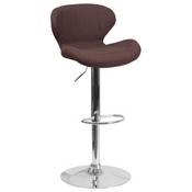 Contemporary Brown Fabric Adjustable Height Barstool with Curved Back and Chrome Base, CH-321-BRNFAB-GG