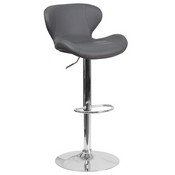 Contemporary Gray Vinyl Adjustable Height Barstool with Curved Back and Chrome Base, CH-321-GY-GG