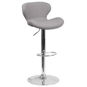 Contemporary Gray Fabric Adjustable Height Barstool with Curved Back and Chrome Base, CH-321-GYFAB-GG