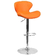 Contemporary Orange Vinyl Adjustable Height Barstool with Curved Back and Chrome Base, CH-321-ORG-GG