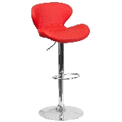 Contemporary Red Vinyl Adjustable Height Barstool with Curved Back and Chrome Base, CH-321-RED-GG