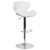 Contemporary White Vinyl Adjustable Height Barstool with Curved Back and Chrome Base, CH-321-WH-GG