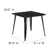 Commercial Grade 31.75" Square Black Metal Indoor-Outdoor Table, CH-51040-29-BK-GG