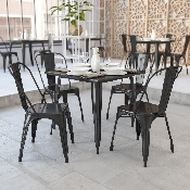 Commercial Grade 31.75" Square Black Metal Indoor-Outdoor Table, CH-51040-29-BK-GG