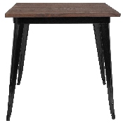 31.5" Square Black Metal Indoor Table with Walnut Rustic Wood Top, CH-51040-29M1-BK-GG