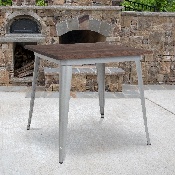 31.5" Square Silver Metal Indoor Table with Walnut Rustic Wood Top, CH-51040-29M1-SIL-GG