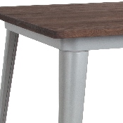 31.5" Square Silver Metal Indoor Table with Walnut Rustic Wood Top, CH-51040-29M1-SIL-GG